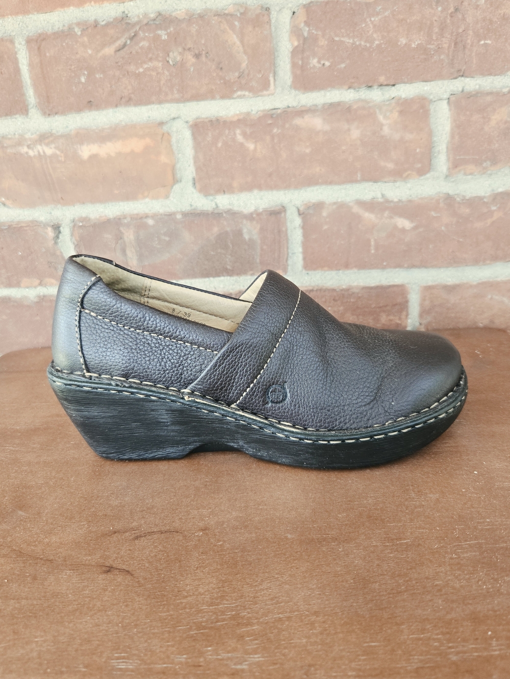 BORN platform shoes Peggy Brown leather slip in